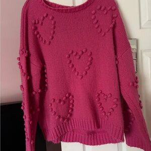 Pink Lily Heart-Embellished Pink Sweater